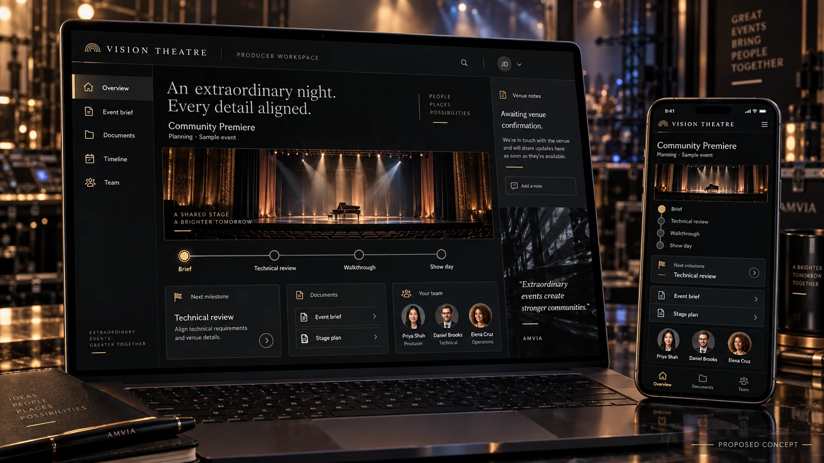 Proposed producer portal shown on a laptop and phone.